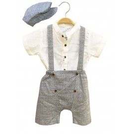 Keten Askılı Şort Gömlek Takım Şapkalı