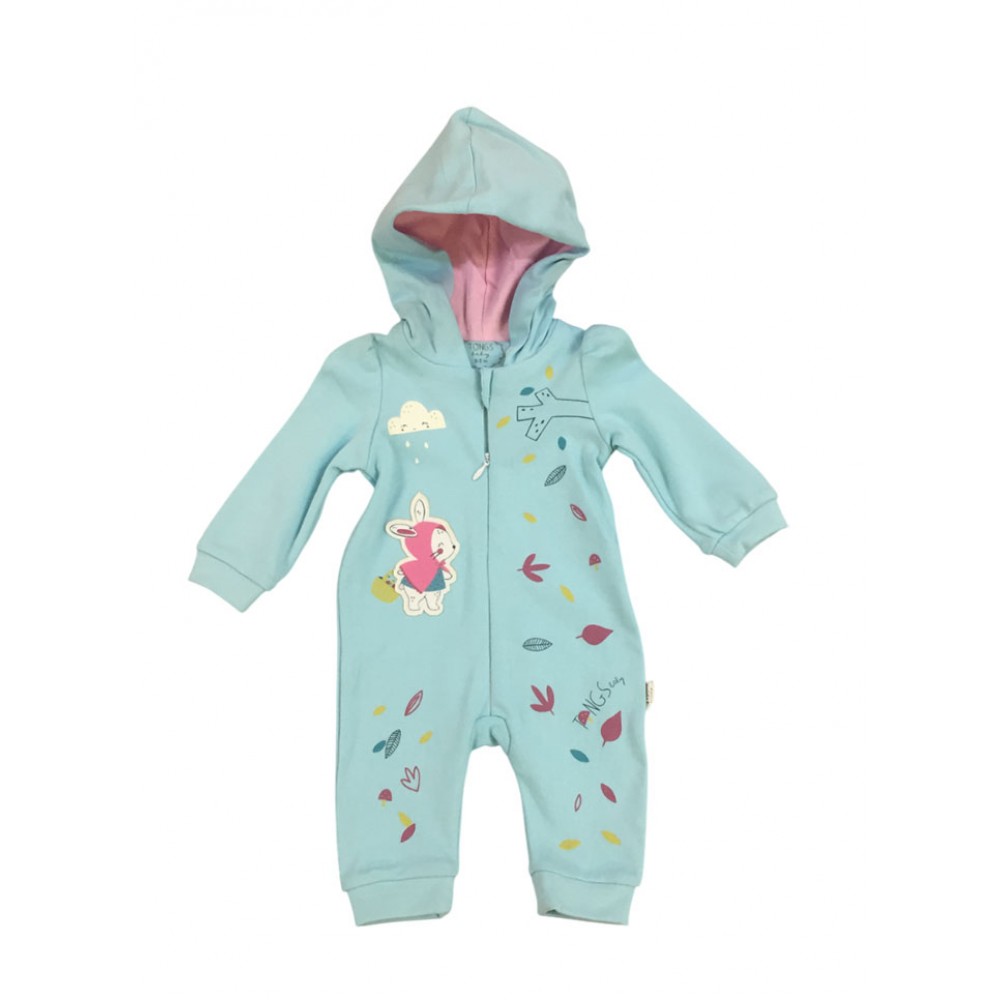 Tongs Baby 4361 Kapşonlu Penye Tulum Turkuaz