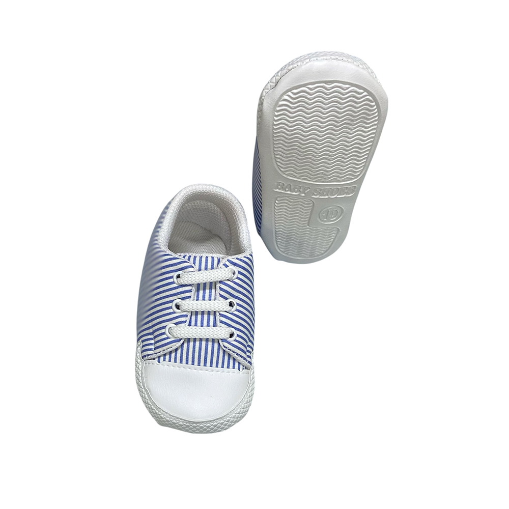 Bebiccino 1095 Bağcıklı Bebek Patik Çizgili Mavi
