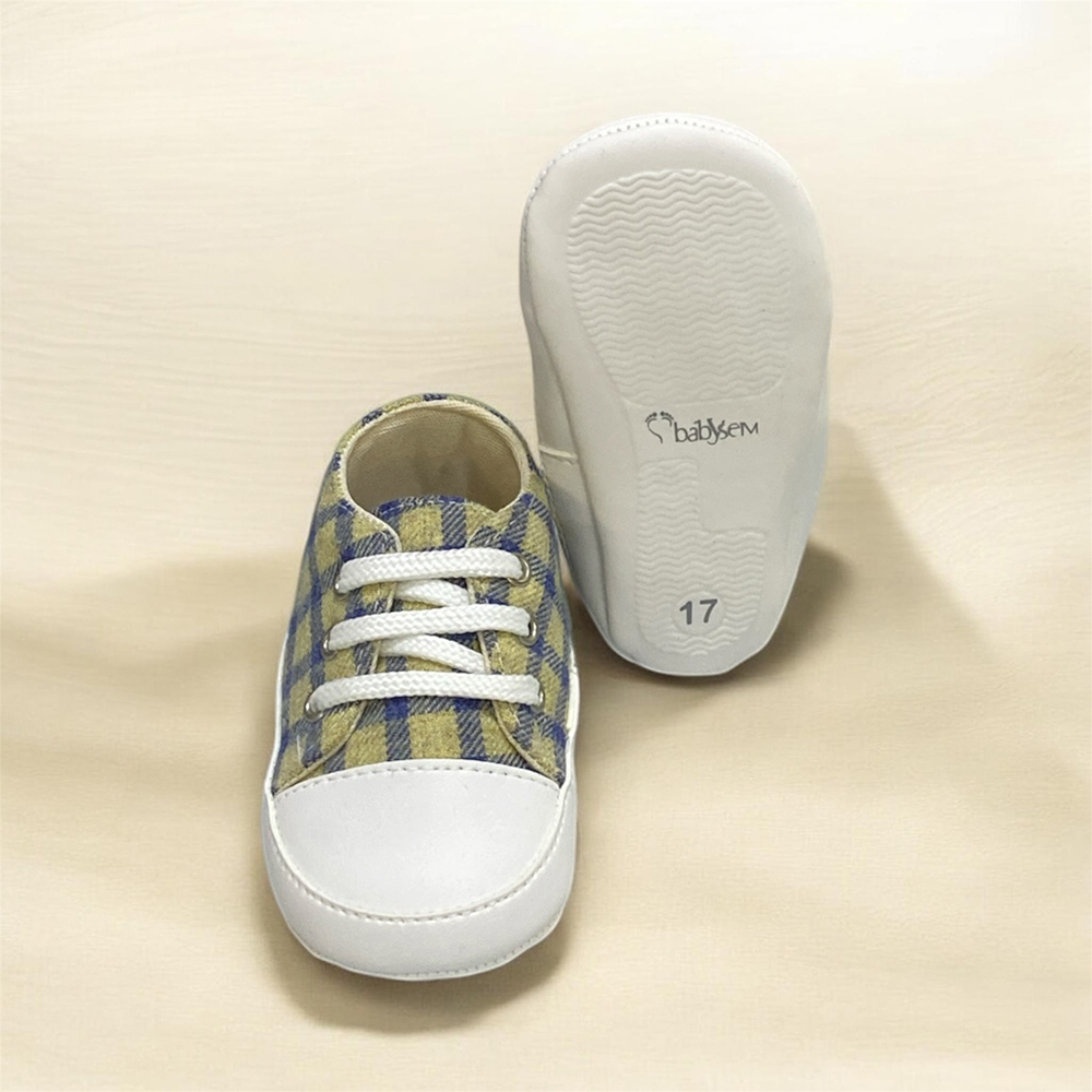 Babysem 4005 Bağcıklı Bebek Patik Ekose Bej