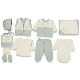 Gaye Bebe 10 Parça Zıbın Seti Kuşlu Yeşil