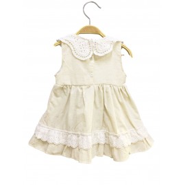 Fistolu Keten Bebek Elbise Ekru