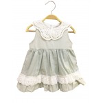 Fistolu Keten Bebek Elbise Yeşil