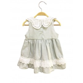 Fistolu Keten Bebek Elbise Yeşil