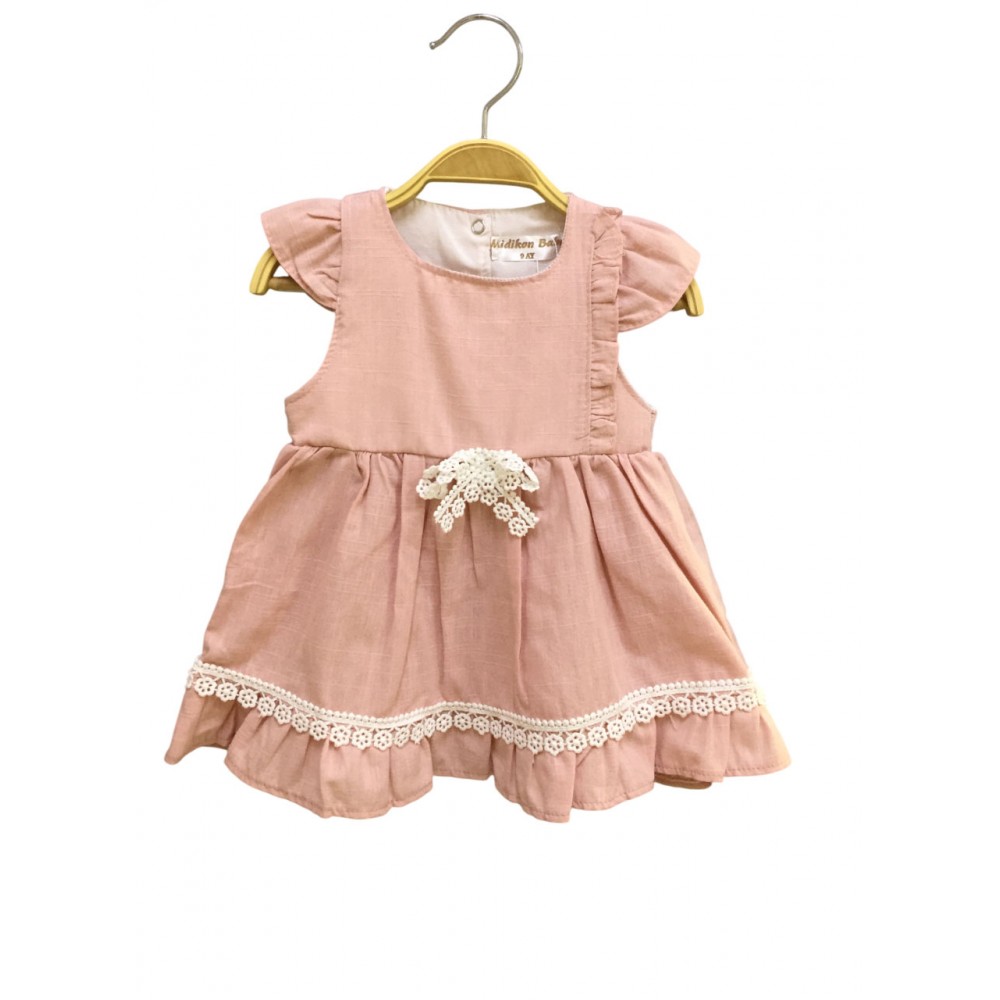 Fiyonklu Keten Bebek Elbise