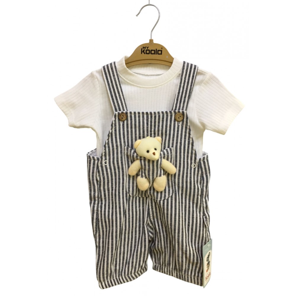 Salopet Takım  Oyuncak Ayılı Siyah Çizgili