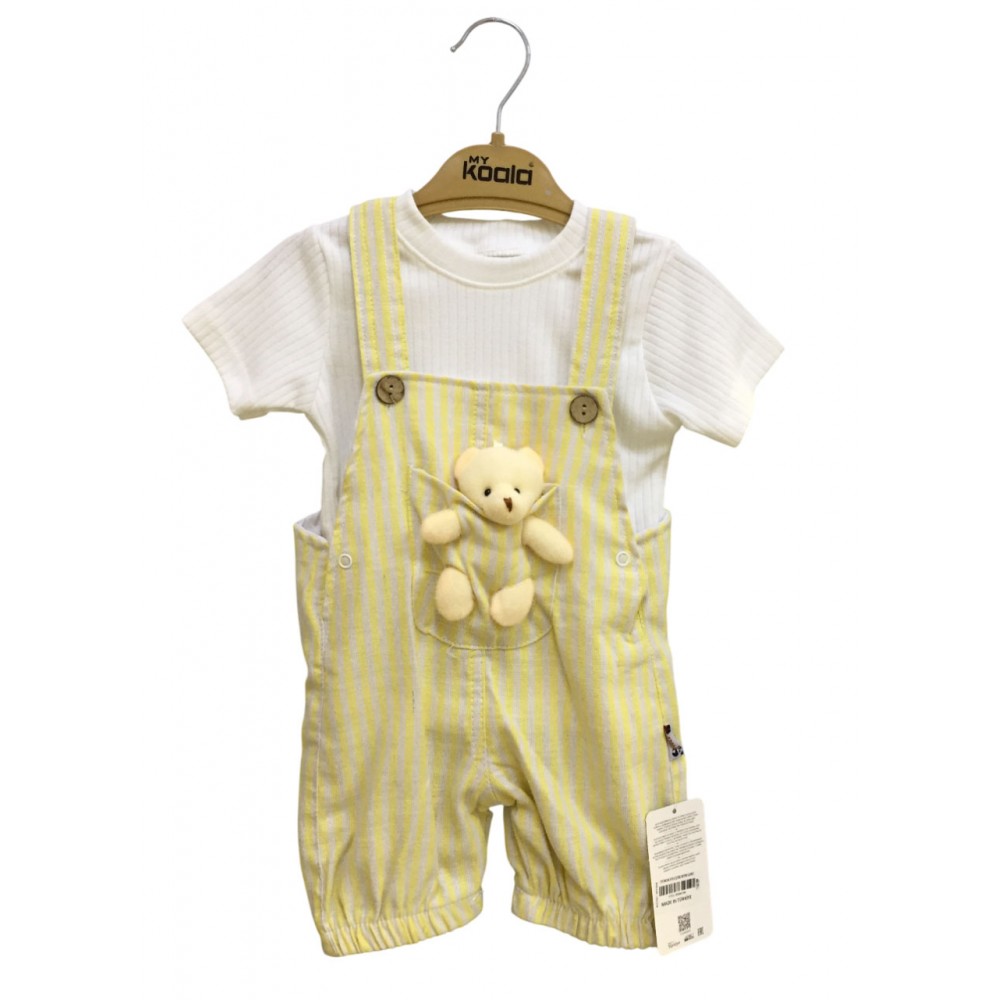 Salopet Takım  Oyuncak Ayılı Sarı Çizgili