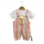 Salopet Takım  Oyuncak Ayılı Pembe Çizgili