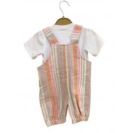 Salopet Takım  Oyuncak Ayılı Pembe Çizgili