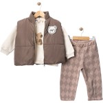 Ayıcık Yelekli 3lü Takım Kahve